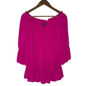 Ralph Lauren M Fuchsia Off Shoulder Blouse Top Ruffle Hem Romantic Boho